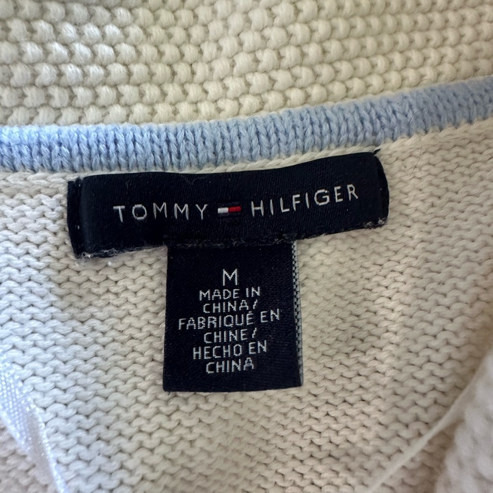 Tommy Hilfiger ButtonUp Argyle Cardigan Womens Medium Cream and Blue Gold Button - Picture 3 of 4